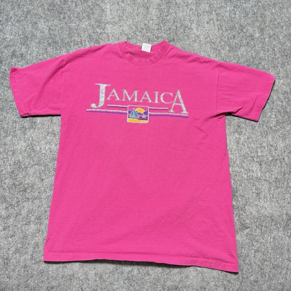 VTG 90s Jamaica Graphic T Shirt XL Signal Mega Tee Pink Single Stitch Distress